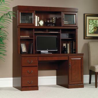 Sauder Heritage Hill 404944+75 Traditional Classic Cherry Computer Credenza with Hutch